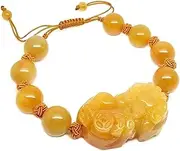 [QSAENHA] Feng Shui Pixiu Bracelet Natural Yellow Jade Wealth Bracelet Piyao Charm Adjustable Bangle Crystal Bracelet Chakra Gemstone Attract Money Prosperity Good Luck Unisex/1929