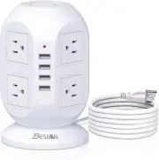 Tower Surge Protector Power Strip, 10 Ft Extension Cord with Multiple Outlets,
