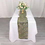 12"x108" HUNTER GREEN GOLD Mesh TABLE RUNNER Wavy Embroidered Sequins Party