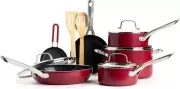 Red Volcano Textured Ceramic Nonstick, 12 Piece Cookware Pots and Pans Set with