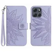 For Motorola Moto G56 5G Case Sunflower Imprint Leather Wallet Phone Cover with Wrist Strap Light purple