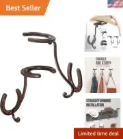 Rustic Cowboy Hat Rack Set of 2 - Wall-Mounted Iron Hangers with Horseshoe Hooks
