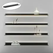 Wall Mounted Metal Shelf,Floating Shelves with LED Lights for Wall Wall Storage Versatile Countertop Living Room Bathroom(6000KBlack,Remote_60X20X6CM)