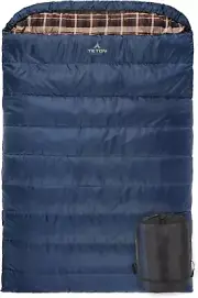 TETON Family Double Sleeping Bag, 94"x62", Soft Poly-Flannel for 3 Seasons