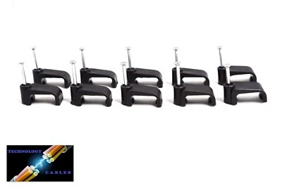 10pc Cable Clips Black 14mm with Mortar Nail to Suit Foxtel Siamese Cable