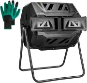 Compost Bin Outdoor, 43 Gallon Dual Chamber Tumbling Composting Bin with Sliding
