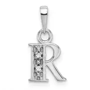 14K White Gold Polished .01ct Diamond Initial R Charm