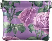 [FRODOTGV] Light Purple Roses Women's Leather Coin Purses Pouches Convenient Mini Change Wallet Coin Pocket for Girls Women Ladies, Light Purple Roses, 4.33"(L) x 3.74"(W) x 0.39"(H), Classic