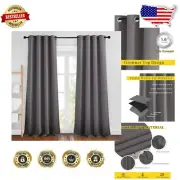 101% Light Blocking Grey Curtains - Thermal Insulated Grommet Panels, Set of 2