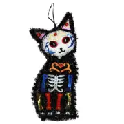 Sugar Skull Day of the Dead Halloween Black Cat Indoor Outdoor Tinsel Decor