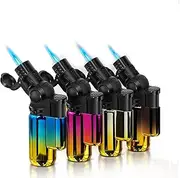 Pack of 4 Torch Lighter, Mini Jet Single Flame Butane Lighters, Multi-Purpose Lighter,45° Rotatable for Campfires, Candle, Fireplaces, Christmas Party Favors (Without Gas)