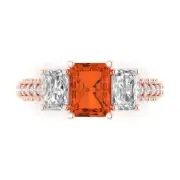4.26 Emerald Cut 3 stone Red Stone Wedding Promise Bridal Ring 14k Rose Gold