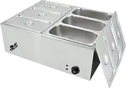 TAIMIKO Electric Food Warmer Bain Marie 1500W Commercial Countertop Stainless Steel Buffet Wet Well Sauce Food Warmer Steam Table Temperature Control Range 30-85°C (6x1/3 GN Pans)