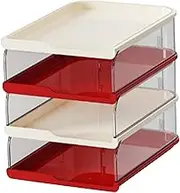 Perfeclan Desktop File Sorter Organizer Paper Tray Newspaper files Shelves Rack Letter Tray File Rack for Tabletop Office Home Business, Red White, 4 Tier
