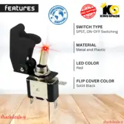 illuminated Toggle Switch Red Led Aircraft Type Black Flip Up cover 12V DC