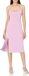 [Dress the Population] Women's Rory Sleeveless Stretch Midi Sheath Dress with Fringe