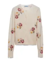 Prada Floral-Printed Knitted Cardigan IT42 snow White