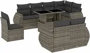 vidaxl Modular Outdoor Furniture Set - Grey PE Rattan 9-Piece Sofa Set with Cushions & Adjustable Table for Garden/Patio/Terrace