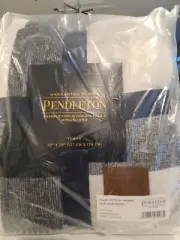 Pendleton Throw Blanket Plaid Cotton Sherpa Black Ivory 50" x 70"