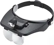 Meichoon Head-Mounted Magnifying Glass with 3 LED Lamps,Watchmaker Repair Tool Magnifier,6 Multiple Interchangeable Lenses,1X 1.5X 2X 2.5X 3.5X 8X