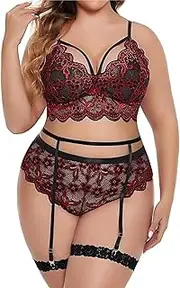[CAMIXGQN] Plus Size Women's Lace Lingerie Strap Babydoll Bra and Panty Set