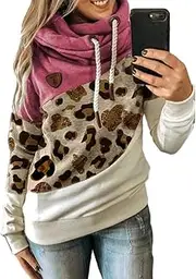 [N\P] NP Gradient Print Patchwork Hooded Sweatshirt Women Turtleneck Long Sleeve Casual