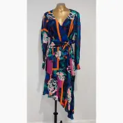 Parker NY Women's Floral Silk Blend Asymmetric Long Sleeve Lorelei Dress Size 4