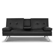 Sofa Bed Lounge Futon Couch 3 Seater Leather Cup Holder Recliner
