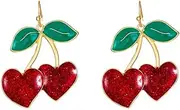 [RTY] Cherry Fruit Earrings Lifelike Red Cherry Dangle Earrings Green Leaf Cherry Drop Earrings Sweet Fruit Earrings for Women Girls