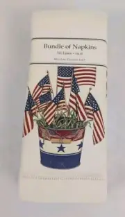 Mary Lake Thompson Bucket of Flags Set of 6 Linen Napkins NEW 18"x18"