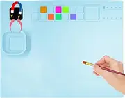 Silicone Art Mat, 51 x 41cm - Paint Mat with Magnetic Cup & 14 Color Dividers, for Art, Painting, Clay & DIY Creations, Blue