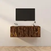 Wall Mounted TV Cabinets, 2-Piece Smoked Oak Media Console, Floating Entertainment Storage Unit for Living Room & Bedroom