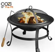 19" Wood Burning Fire Pit with Iron Net and Cover Lid for Backyard and Camping