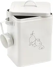 SOUJOY Dog and Cat Food Storage Container with Lid and Scoop, 2.5 kg White Pet Food Storage Container, 18 x 15 x 23 cm, Coated Carbon Steel Study Canister