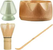 4 PCS Matcha Whisk Set, Matcha Ceremony Accessory, Traditional Tea Ceremony Making Tools for Matcha Tea, Perfect Matcha Tea Kit with Ceramics Matcha Bowl Matcha Whisk Holder Matcha Whisk Tea (Yellow)