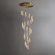 QSFirefly Modern Water Drop-Shaped Crystal Chandelier,Adjustable Height Crystal Pendant Light,for High Ceiling/Living Room/Staircase Lighting Fixtures (Custom)