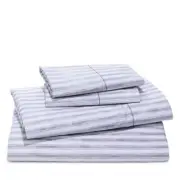 Sky Watercolor Stripe Percale Light Blue Sheet Set, King $240 MSRP