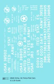 K4 G 1:29 Scale Decals USAX Army and Air Force Flat Car White