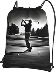 EdWal Black And White Golfs Print Drawstring Backpack Gym Bags Sports Bags With Zipper Pocket For Travel Swimming Beach, Black, One Size