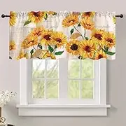 DOTOOMA 54x18 Inches Sunflower Newspaper Window Treatment Valance Retro Rustic Kitchen Blackout Drapes Bathroom Bedroom Living Room Polyester Fabric Curtains Decorations Supplies
