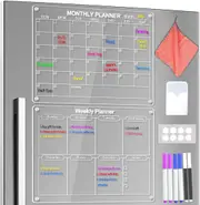Clear Acrylic Magnetic Dry Erase Board and Calendar for Fridge - 43x30cm with 6 Markers and Towel