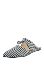 Chase & Chloe Fione Black White Plaid Pointed Knotted Flat Mule Slide