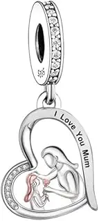 [Mon & Sons] I love You Mum Daughter Heart Rose Gold Charm Bead Pendant 925 Sterling Silver Dangle Compatible With Pandora Charm Bracelet, Metal
