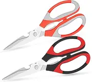 Vutyvve Kitchen Scissors, Stainless Steel Blades, Soft Grip, Multifunctional Kitchen Scissors Set, Red Black/Orange Grey, Set of 2