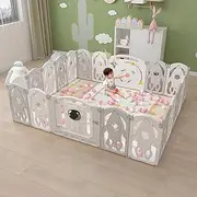 Advwin Foldable Baby Playpen, 20 Panels Kids Play Pen, Toddler Activity Centre with Suction Cup, Safety Play Yard for Indoor Outdoor, 215 x 178 x 60cm, Grey