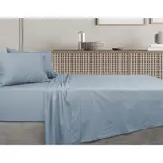 Algodon Single Bed Fitted/Flat Sheet Set w/Pillowcase 300TC Cotton Faded Denim