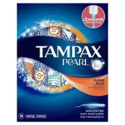 Tampax Pearl Super Plus Absorbency Unscented Plastic Tampons Leakguard 18 Count