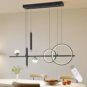 ORANOOR Modern LED Pendant Light, Dimmable 45W Black & Gold Chandelier Lighting, 39in Linear Globe Kitchen Pendant Lighting Over Island, Dining Room Hanging Light Fixture for Dining Table Bar(2700lm)