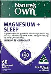 Nature's Own Magnesium Plus Sleep Tablets 60 - With Passionflower - Traditionally used to Relieve Sleeplessness due to stress and Restlessness - Effervescent, Lemon Balm Flavour