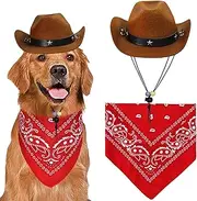 SlowTon Pet Cowboy Costume Accessories - Dog Cat Costume Cosplay West Cowboy Hat and Bandana Scarf Suitable for Large Medium Dogs Puppy Kitten Party Festival and Daily Wearing